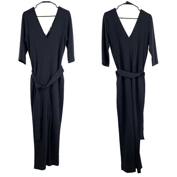 Natori NWT Mia Sanded Jersey Tie-Waist Jumpsuit Size M V-Neck V-Back Black Gray - Picture 2 of 9